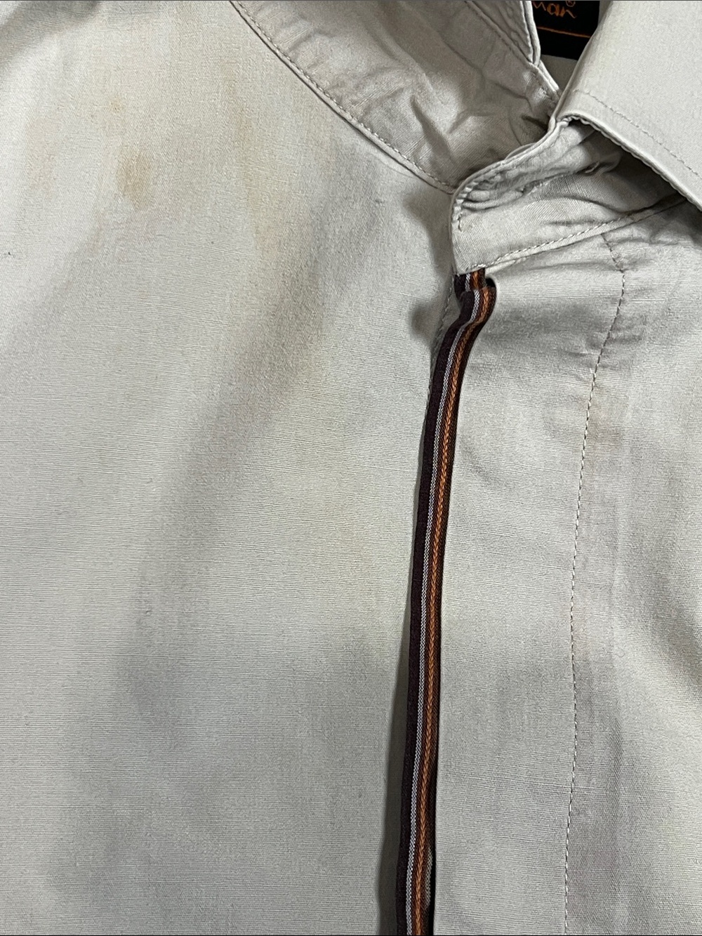 Ben Sherman Beige Lightweight Button Down Shirt with Dark Trim - Picture 4 of 11